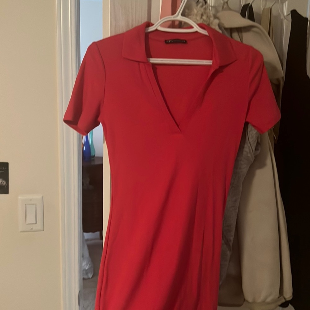 Pink zara tight dress with collar. Size medium